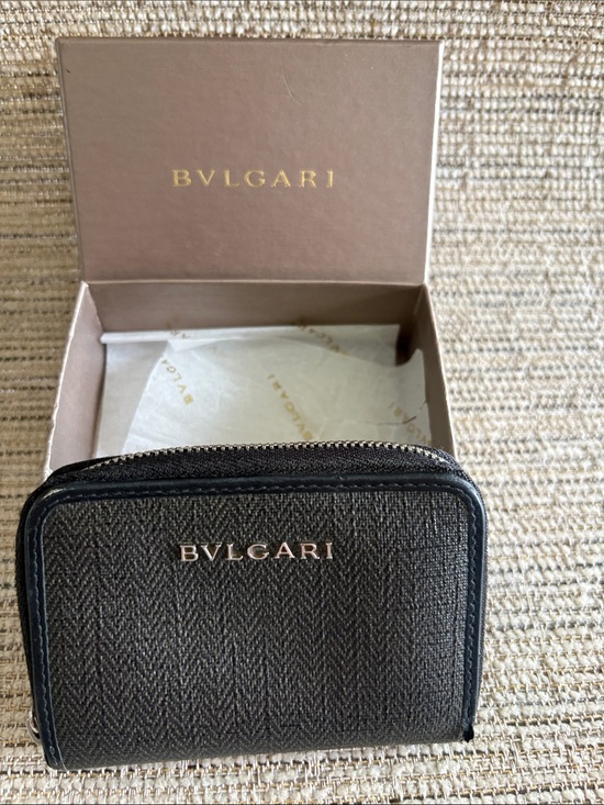 BVLGARI Handbags - Authentic BVLGARI Herringbone Compact Zip Around Wallet Coin Purse Black Gray